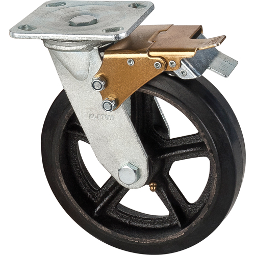 Roulette moul&eacute;, Pivotant avec frein, 8" (203,2 mm), Caoutchouc, 660 lb (299 kg) D. Morneault & Fils