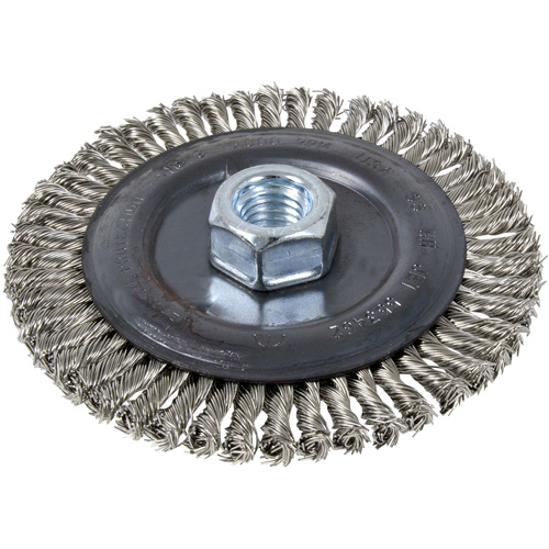 Brosse pour cordon de soudure, Dia. 5", Fils 0,022", Arbre 5/8"-11, Acier inoxydable D. Morneault & Fils