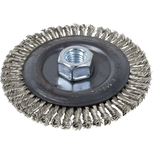 Brosse pour cordon de soudure, Dia. 4", Fils 0,022", Arbre 5/8"-11, Acier inoxydable D. Morneault & Fils