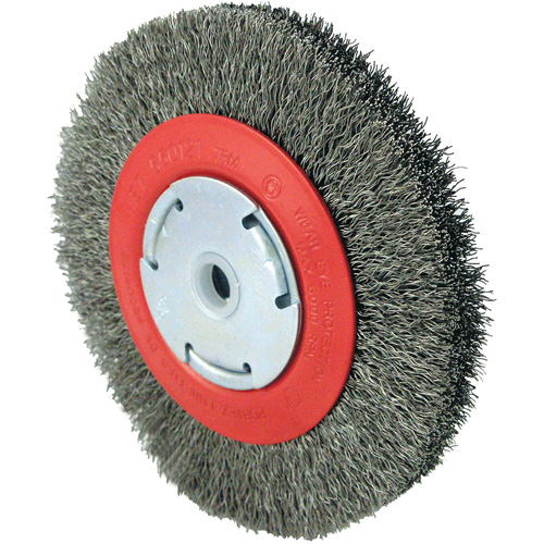 101F-2M Crimped Wire Brush, 6" Dia., 0.014" Fill, 1/2" - 2" Arbor D. Morneault & Fils