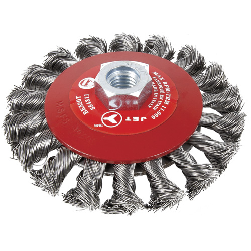 Brosse conique &agrave; fils torsad&eacute;s BK520T, Dia. 5", Arbre 5/8-11 D. Morneault & Fils