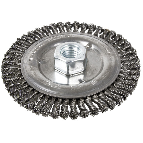 Brosse pour cordon de soudure, Dia. 5", Fils 0,022", Arbre 5/8"-11, Acier D. Morneault & Fils