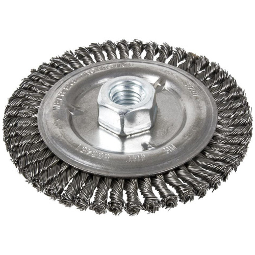 Brosse pour cordon de soudure, Dia. 6", Fils 0,022", Arbre 5/8"-11, Acier D. Morneault & Fils