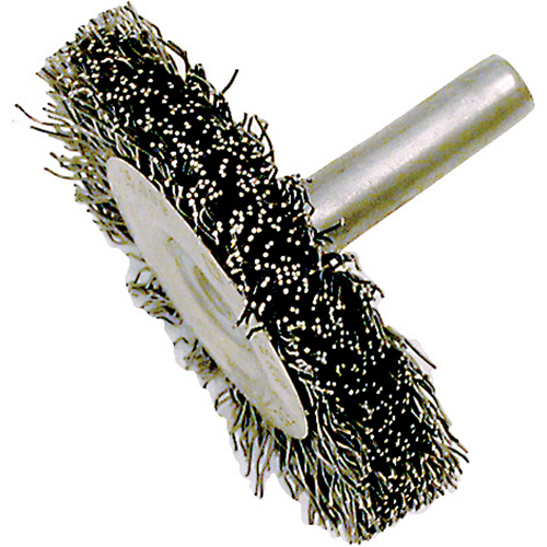 Brosse radiale &agrave; fils cr&ecirc;p&eacute;s mont&eacute; sur mandrin ER200-12, 2", Fils ,012" D. Morneault & Fils