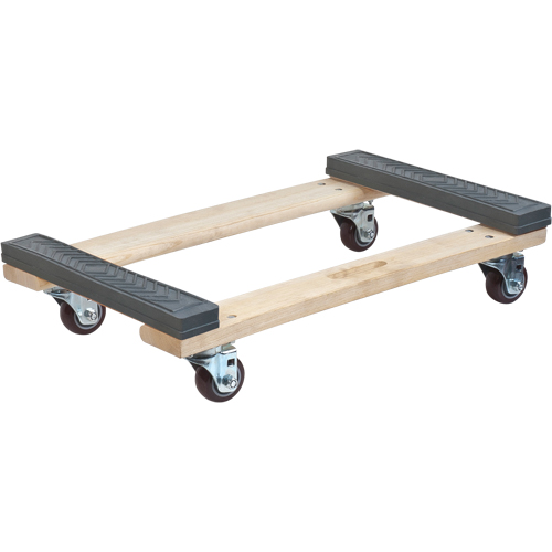 Rubber Ends Hardwood Dolly, Wood Frame, 18" W x 24" D x 7" H, 900 lbs. Capacity D. Morneault & Fils