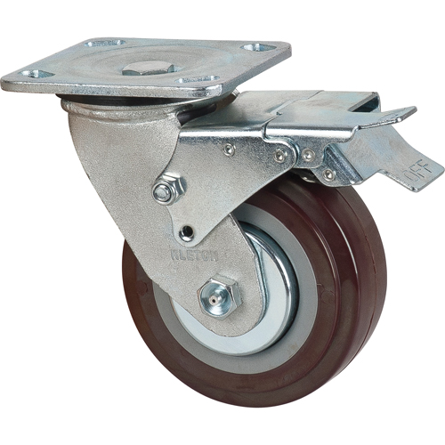 Roulette, Pivotant avec frein, 5" (127 mm), Polyur&eacute;thane, 650 lb (294 kg) D. Morneault & Fils
