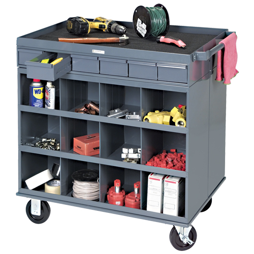 Poste de travail &agrave; deux c&ocirc;t&eacute;s mobile et robuste, 1200 lb Capacit&eacute;, Acier, 34" x la, 34" x ha, 24" p, Enti&egrave;rement soud&eacute;, 6 tirroirs D. Morneault & Fils
