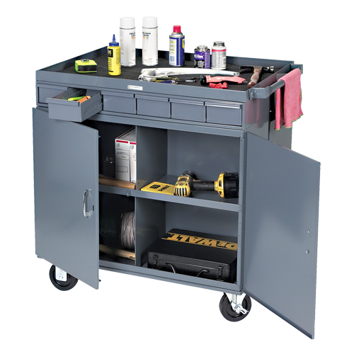 Poste de travail &agrave; deux c&ocirc;t&eacute;s mobile et robuste, 1200 lb Capacit&eacute;, Acier, 34" x la, 34" x ha, 24" p, Enti&egrave;rement soud&eacute;, 6 tirroirs D. Morneault & Fils