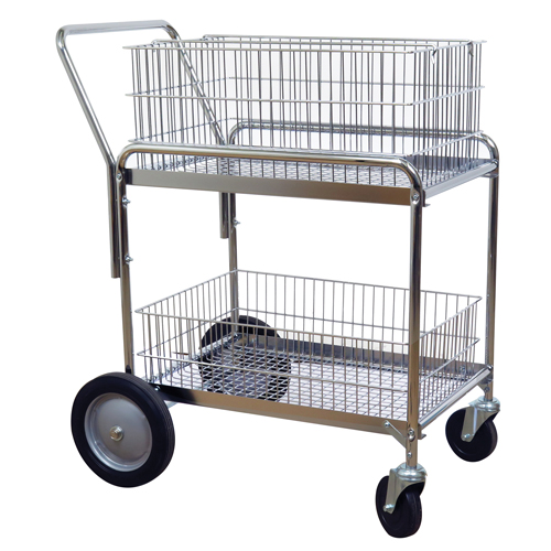 Wire Mesh Office Mail Cart, 200 lbs. Capacity, Chrome, 23-3/4" D x 33-1/2" L x 38-1/4" H, Chrome Plated D. Morneault & Fils