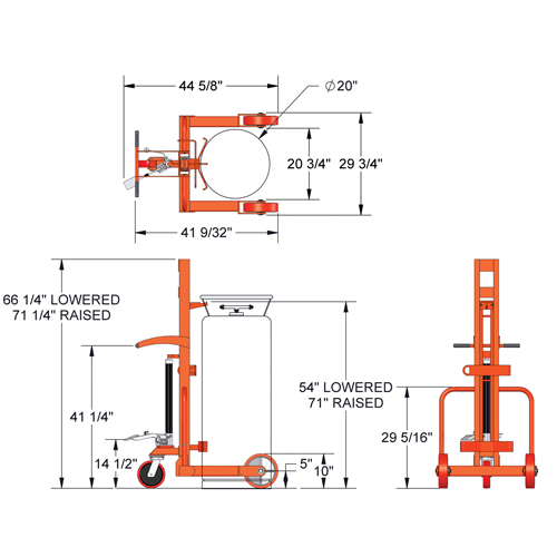 Hydraulic Large Liquid Gas Cylinder Cart HLCC, Polyurethane Wheels, 20" W x 20" D Base, 1000 lbs. D. Morneault & Fils