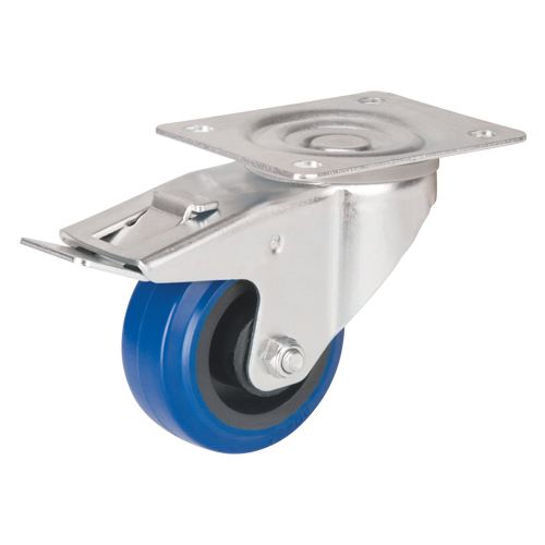 Blue Caster, Swivel with Brake, 3" (76 mm), Rubber, 285 lbs. (129 kg.) D. Morneault & Fils