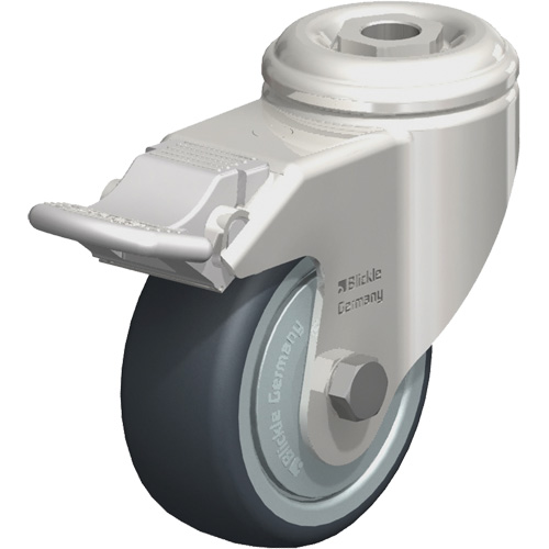 Roulette en &eacute;lastom&egrave;re thermoplastique acier inoxydable, Pivotant avec frein, Diam&egrave;tre 3-1/8" (79,5 mm), Capacit&eacute; 220 lb (100 kg) D. Morneault & Fils