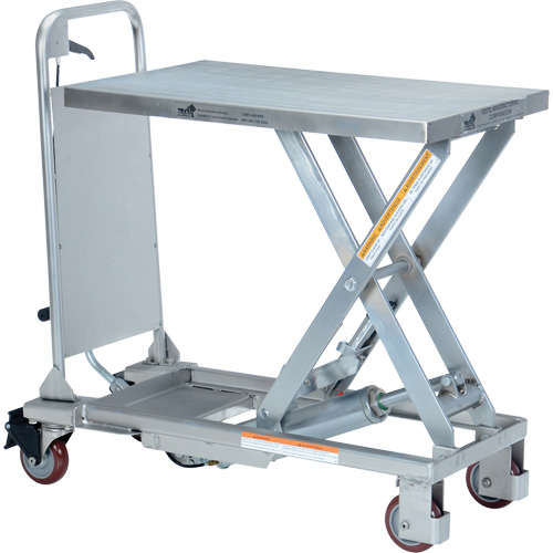 Manual Hydraulic Scissor Lift Table, 27-1/2" L x 17-5/8" W, Partial Stainless Steel, 400 lbs. Capacity D. Morneault & Fils
