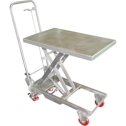 Manual Hydraulic Scissor Lift Table, 27-1/2" L x 17-3/4" W, Stainless Steel, 200 lbs. Capacity D. Morneault & Fils
