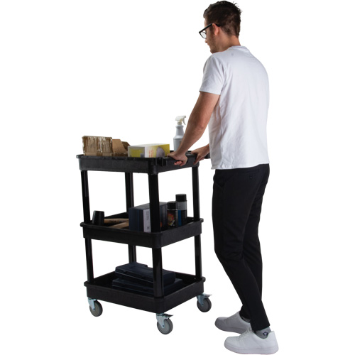 Utility Cart with Deep Lip Shelf, 3 Tiers, 19" x 39-1/2" x 28-1/4", 330 lbs. Capacity D. Morneault & Fils