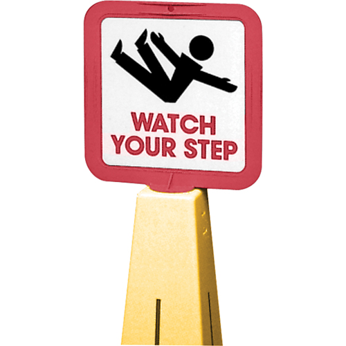 C&ocirc;nes de d&eacute;viation - &eacute;tiquettes de message  Watch Your Step , Adh&eacute;sif, Anglais avec pictogramme D. Morneault & Fils