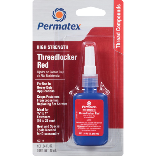 Low Viscosity Threadlocker, Red, High, 10 ml, Bottle D. Morneault & Fils