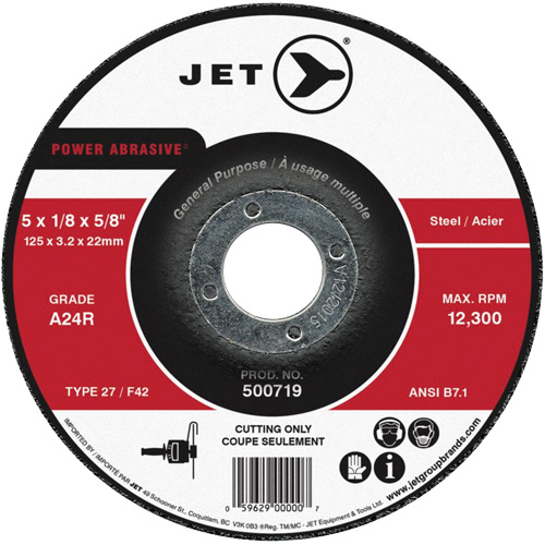 Meule &agrave; tronçonner Power Abrasive, 4-1/2" x 1/8", Arbre de 7/8", Type 27, 13 300 Tr/min D. Morneault & Fils