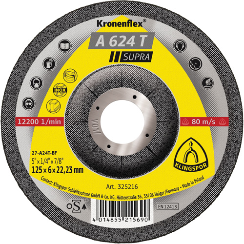 A 624 T Supra Kronenflex&reg; Grinding Disc, 5" x 1/4", 7/8" Arbor D. Morneault & Fils