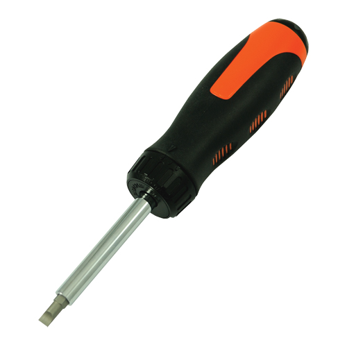 Ratcheting Multibit Screwdriver, 10-3/5" L, Cushion Grip Handle D. Morneault & Fils