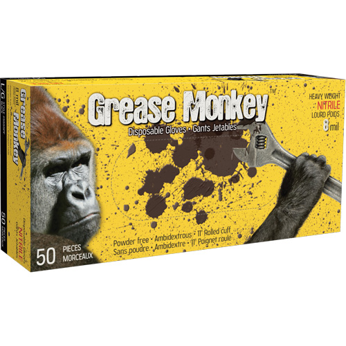 Gants Grease Monkey, Grand, Nitrile, 8 mils, Sans poudre, Noir D. Morneault & Fils