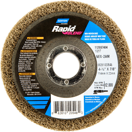 4-1/2X7/8 RAPID FINISH WHEEL NEX-2AM MED, 4-1/2" Dia., Medium Grit, Aluminum Oxide D. Morneault & Fils
