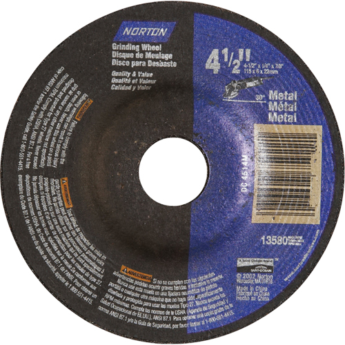Depressed Centre Metal Grinding Wheels, 5" x 1/4", 7/8" Arbor, Aluminum Oxide, Type 27 D. Morneault & Fils