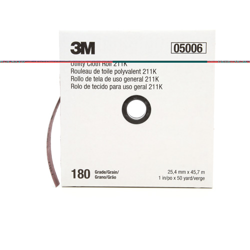 Rouleau de toile abrasive utilitaire 211K, Oxyde d'aluminium, 1" la x 150' lo, Grain 180 D. Morneault & Fils