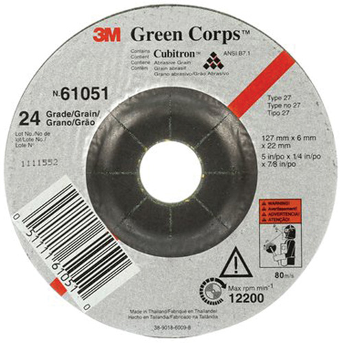 Green Corps Flexible Grinding Wheel, 5" x 1/4", 7/8" Arbor, Ceramic, Type 1 D. Morneault & Fils
