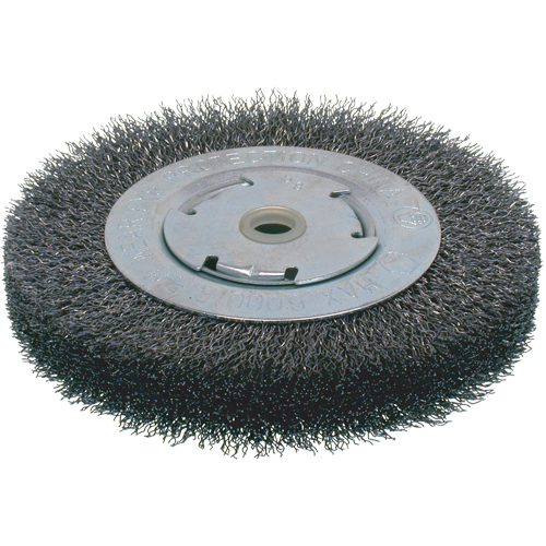 Economy Crimped Wire Wheel Brushes - Wide Face, 6" Dia., 0.014 Fill, 2" Arbor D. Morneault & Fils