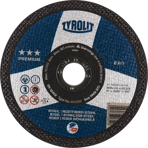 Premium 2 In 1 Thincut Cut-Off Wheel, 7" x 1/16", 7/8" Arbor, Type 1, Aluminum Oxide, 8600 RPM D. Morneault & Fils