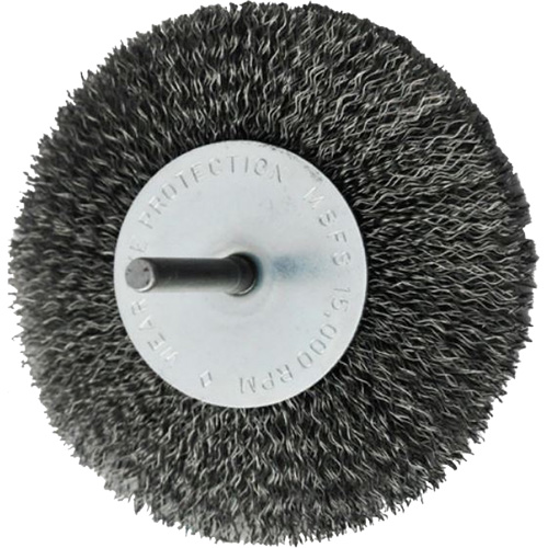 Brosses mont&eacute;es &agrave; fils cr&ecirc;p&eacute;s circulaires, 4", Fils 0,008", Tige 1/4" D. Morneault & Fils