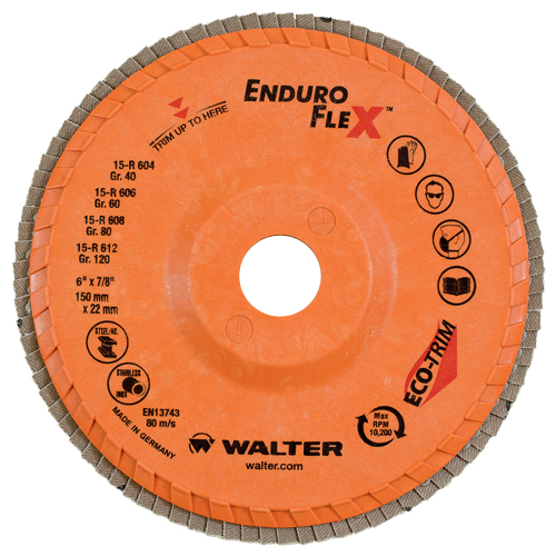 Enduro-Flex Flap Wheels, 6" x 7/8", Type 27, 40 Grit, Zirconium D. Morneault & Fils