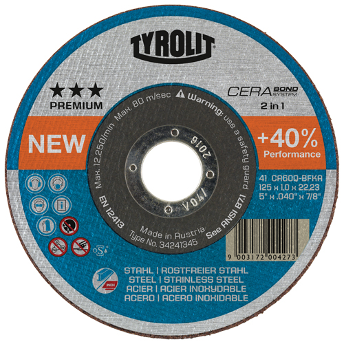 Cerabond Cutting Disc, 5" x 0.045", 7/8" Arbor, Type 1, Ceramic, 12250 RPM D. Morneault & Fils