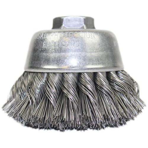 Brosse-boisseau &agrave; fil nou&eacute;, 3-1/2" dia. x 5/8"-11 arbre D. Morneault & Fils