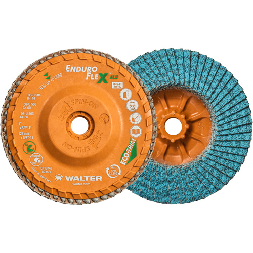 Enduro-Flex Alu Spin-On Flap Disc, 5" x 5/8"-11, Type 27, 40 Grit, Zirconia Alumina D. Morneault & Fils