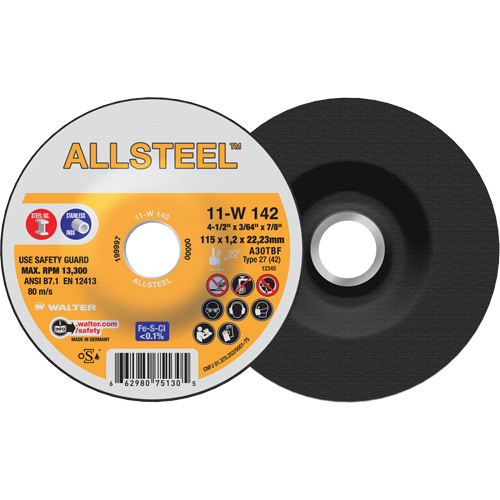 AllSteel Cut-Off Wheel, 4-1/2" x 3/64", 7/8" Arbor, Type 27, Aluminum Oxide, 13300 RPM D. Morneault & Fils
