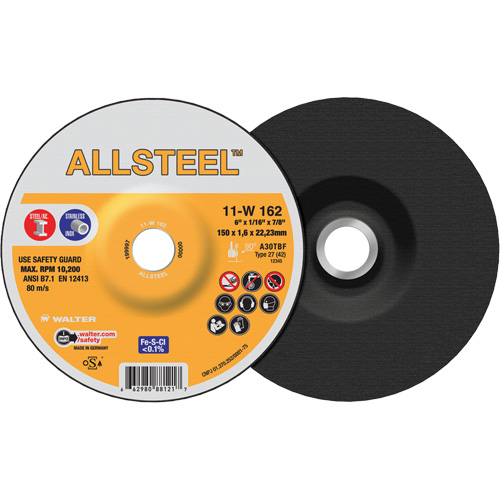 AllSteel Cut-Off Wheel, 6" x 1/16", 7/8" Arbor, Type 27, Aluminum Oxide, 10200 RPM D. Morneault & Fils