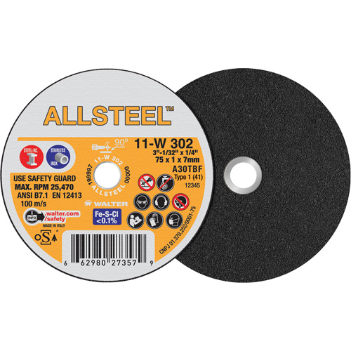 AllSteel Mini Cut-Off Wheel, 3" x 1/32", 1/4" Arbor, Type 1, Aluminum Oxide, 25470 RPM D. Morneault & Fils