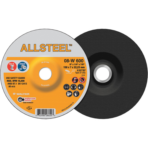 AllSteel Grinding Wheel, 6" x 1/4", 7/8" Arbor, Aluminum Oxide, Type 27 D. Morneault & Fils
