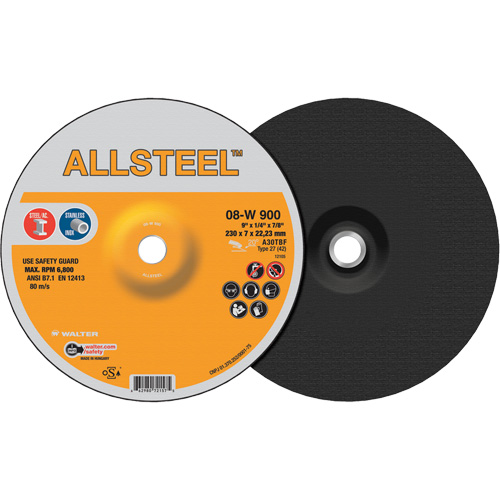 AllSteel Grinding Wheel, 9" x 1/4", 7/8" Arbor, Aluminum Oxide, Type 27 D. Morneault & Fils