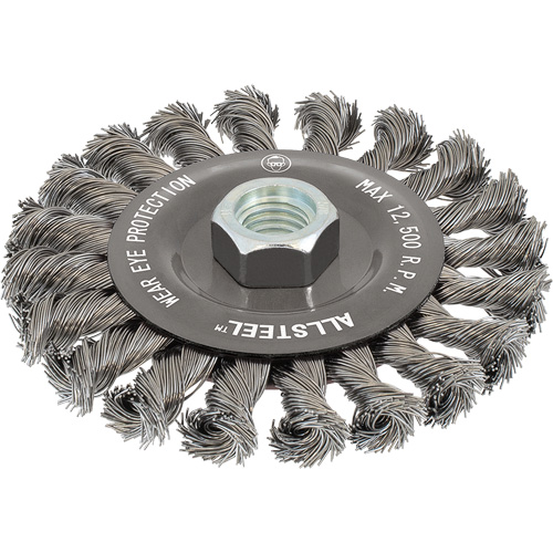 ALLSTEEL Wire Brush, 6" Dia., 0.02" Fill, 5/8"-11 Arbor, Steel D. Morneault & Fils