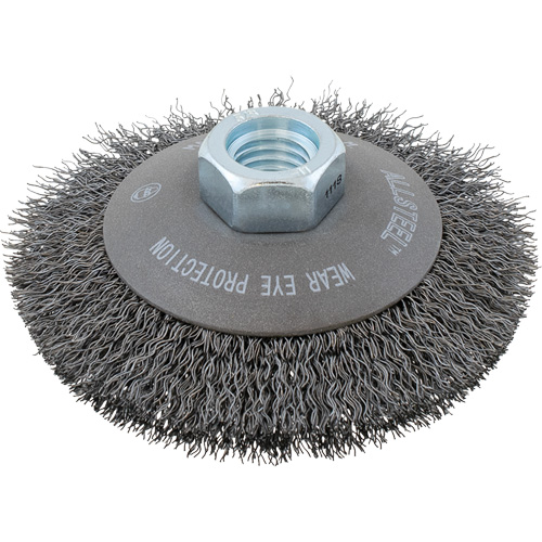 ALLSTEEL Crimped Wire Brush, 4" Dia., 0.0118" Fill, 5/8"-11 Arbor D. Morneault & Fils