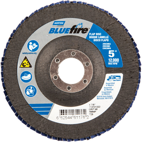 Disque &agrave; lamelles Bluefire, 5" x 7/8", Type 29, Grain 40, Alumine de zirconium D. Morneault & Fils