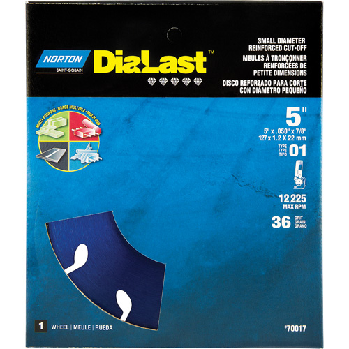 Dialast RightCut Cut-Off Wheel, 5" x 0.05", 7/8" Arbor, Type 01/41, Diamond, 12225 RPM D. Morneault & Fils