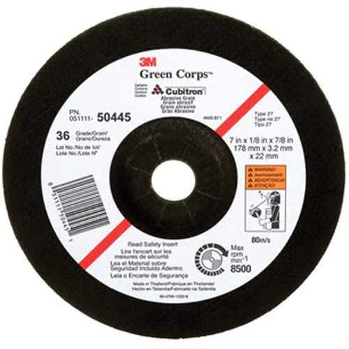 Green Corps Depressed Centre Wheel, 7" x 1/8", 7/8" Arbor, Ceramic, Type 27 D. Morneault & Fils