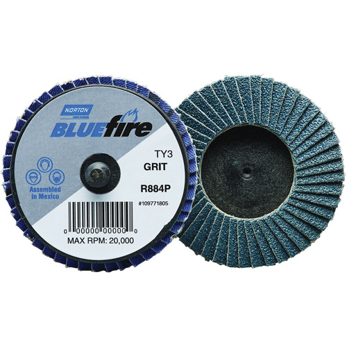 Mini disque &agrave; lamelles plates en plastique BlueFire R884P, 2" x Type 27, Grain P80, Alumine de zirconium D. Morneault & Fils