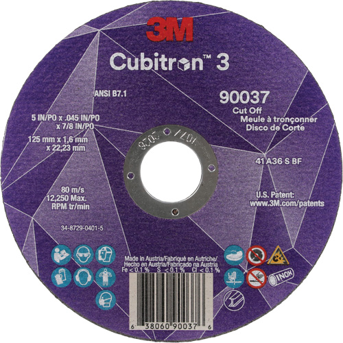 Meule &agrave; tronçonner Cubitron 3, 5" x 0,045", Arbre de 7/8", Type 1, C&eacute;ramique, 12250 Tr/min D. Morneault & Fils