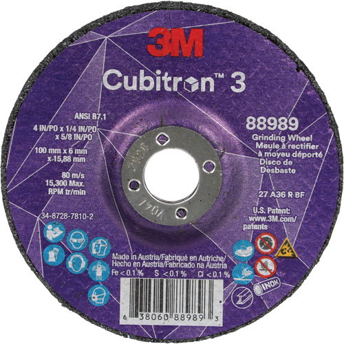 Meule a moyeu d&eacute;port&eacute; Cubitron 3, 4" x 1/4", Arbre 5/8", C&eacute;ramique, Type T27 D. Morneault & Fils