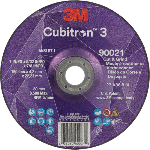 Cubitron 3 Cut & Grind Wheel, 7" x 5/32", 7/8" Arbor, Type T27, 36+ Grit, Ceramic D. Morneault & Fils